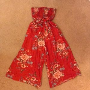 AEO Strapless Floral Wide Leg Jumpsuit